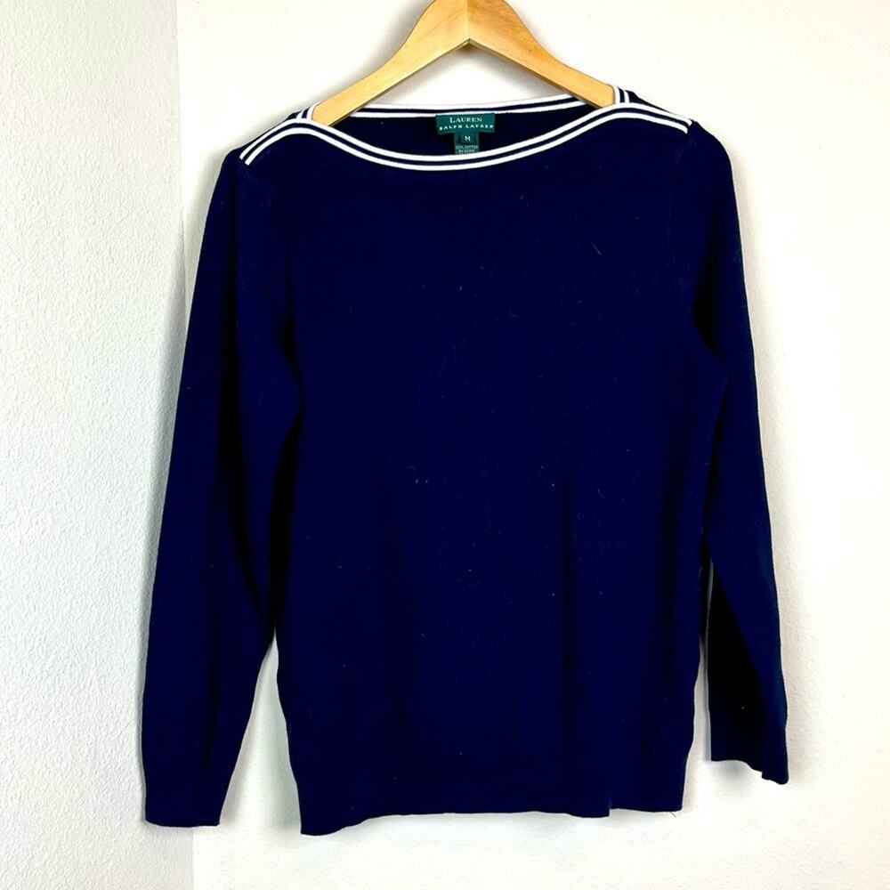 Lauren Ralph Lauren Navy Boatneck Vintage Pullover Sweatshirt MEDIUM 90s Preppy